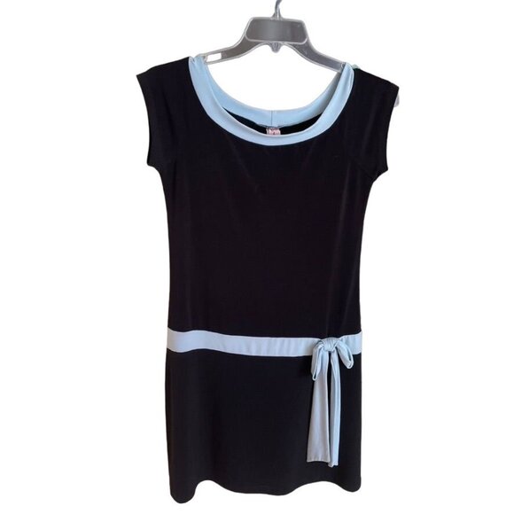 Vintage Born to Shop Dress Drop Waist Flapper Style Blue Attached Ribbon L u
